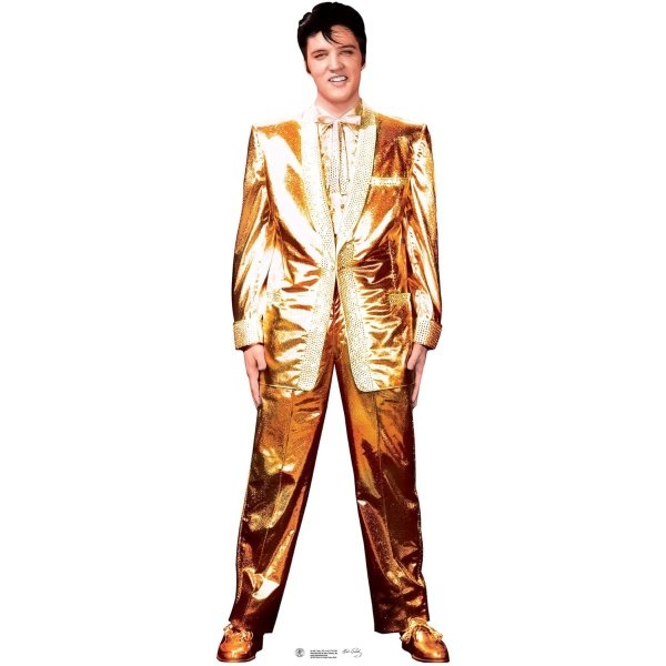 Figura de Elvis Presley en tamaño real con atuendo icónico